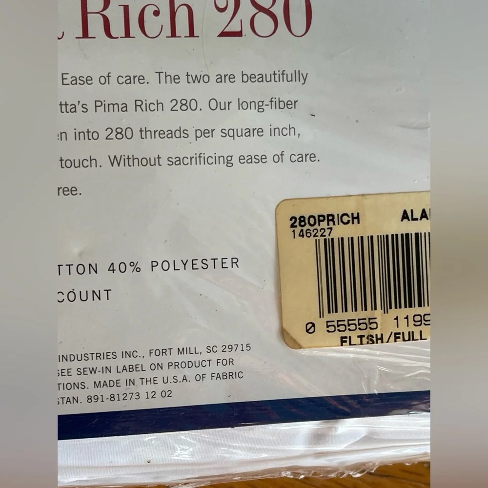 🆕Wamsutta Pima Rich 280 Alabaster White Full Flat Sheet NOS sealed cotton blend